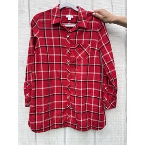 J Jill XS Petite Red Plaid Buttondown Buttonup Longsleeved Shirt‎ Plaid